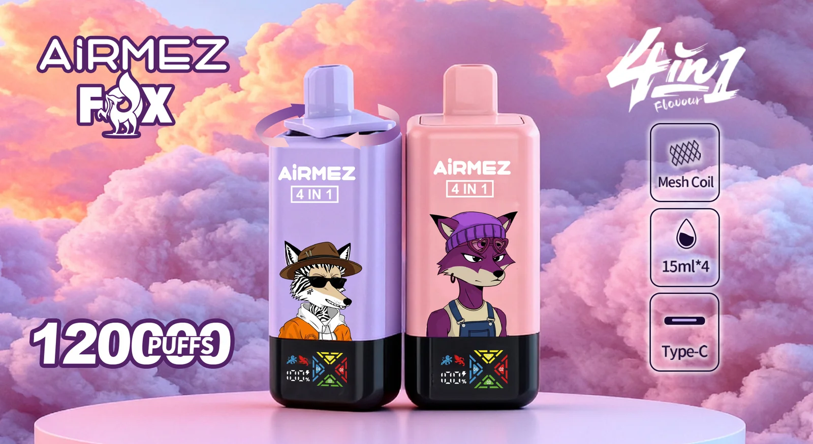 airmez-fox-4in1-120k-puff-disposable-vape-product-details-description-and-images Airmez Fox 120000 Puffs - szczegóły produktu i specyfikacja VapePol