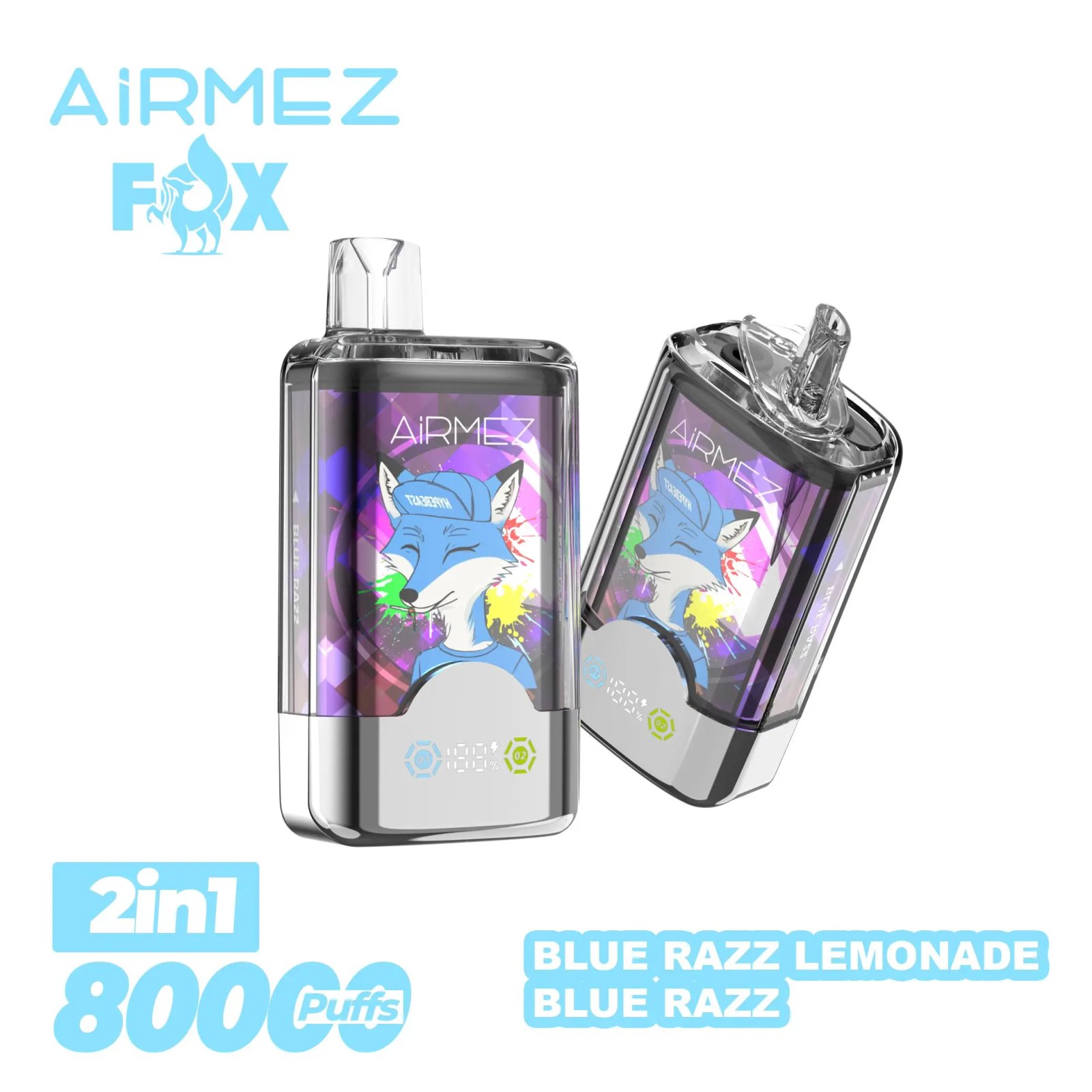 vapepurchase-airmez-2-in-1-80000-puffs-blue-razz-lemonade-blue-razz Airmez Fox 80000 Puffs smak In Blue Razz Lemonade Blue Razz - jednorazowy e-papieros VapePol