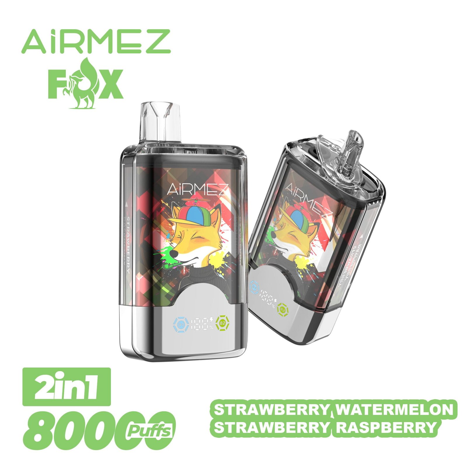 vapepurchase-airmez-2-in-1-80000-puffs-strawberry-watermelon-strawberry-raspberry Airmez Fox 80000 Puffs smak In Strawberry Watermelon Strawberry Raspberry - jednorazowy e-papieros VapePol