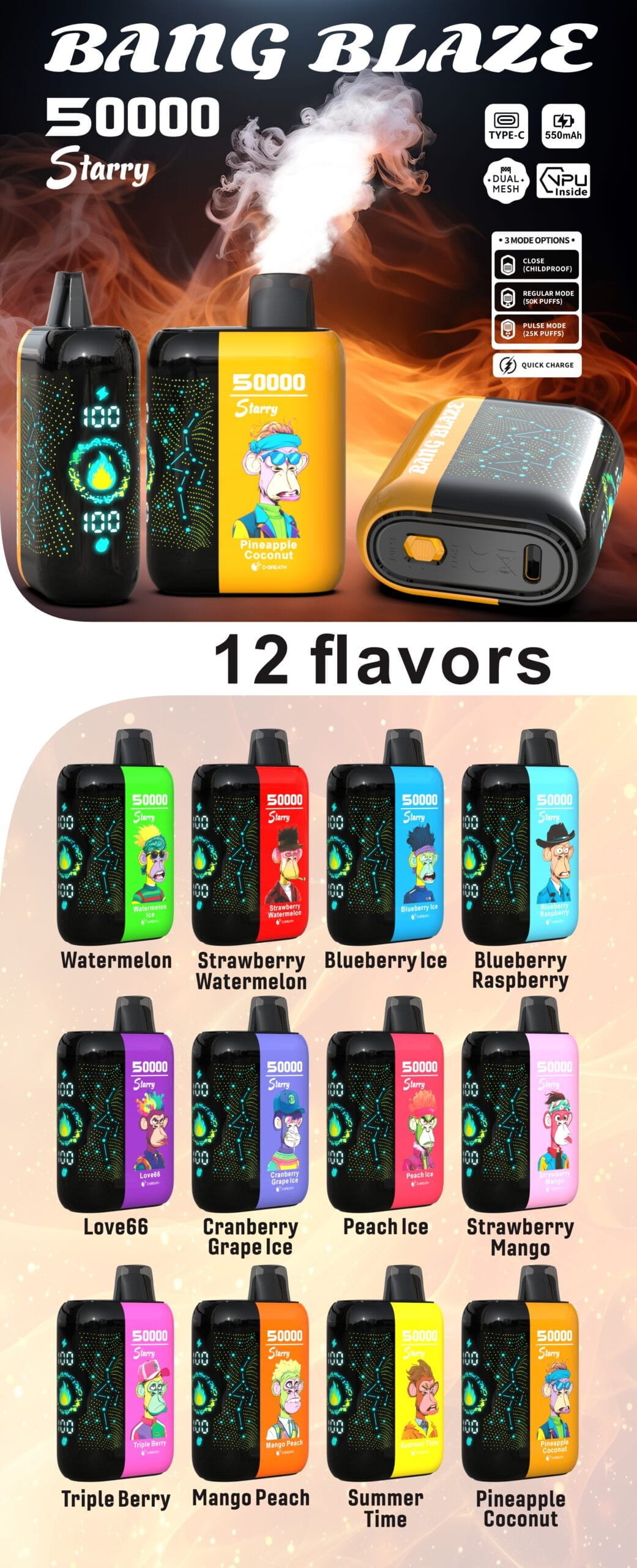 12 Bang Blaze 50000 Puffs Starry - wariant produktu, jednorazowy e-papieros VapePol