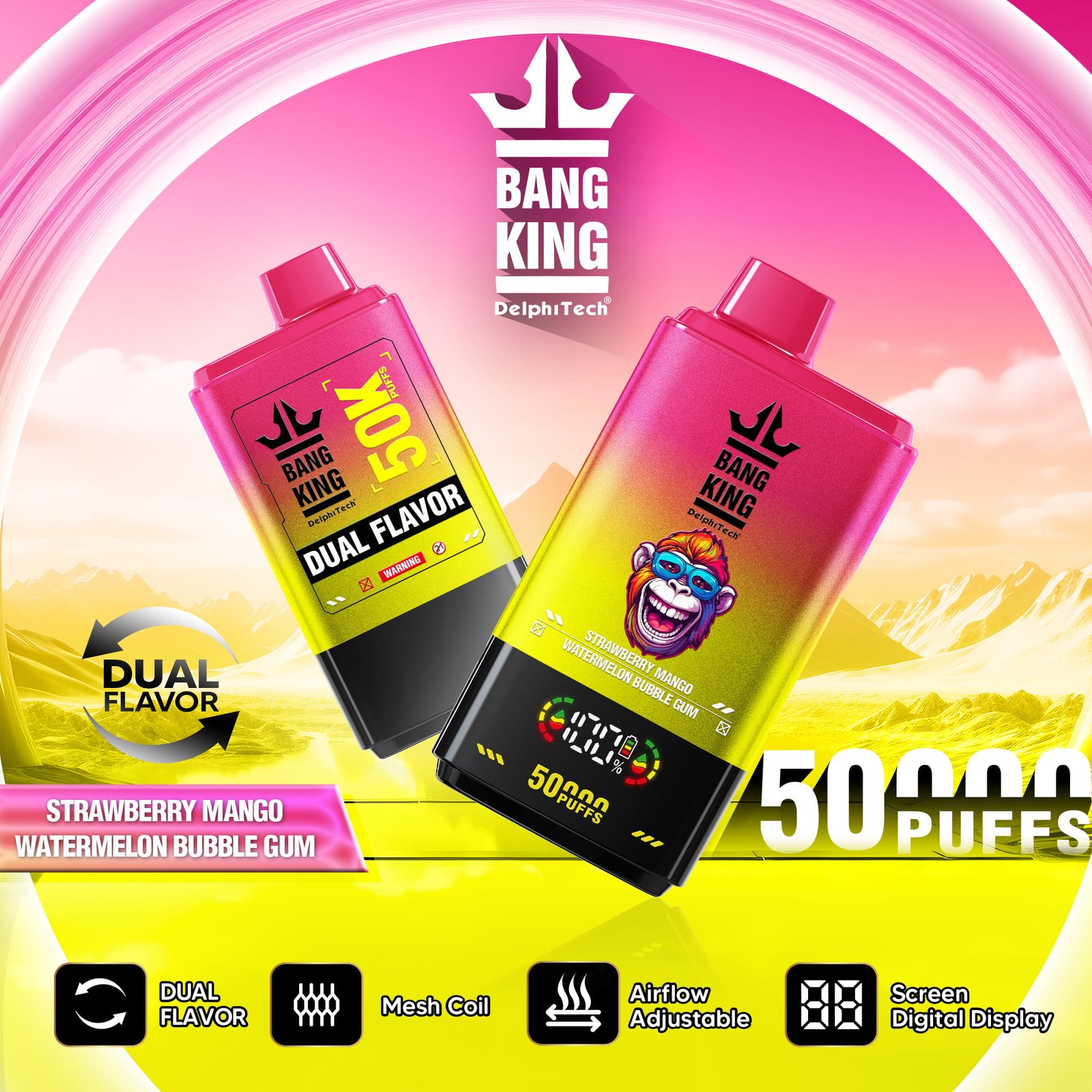 bang-king-50000-50k-puffs-strawberry-mango-watermelon-bubble-gum Bang King Dual Flavor 50000 Puffs smak Strawberry Mango Watermelon Bubble Gum - jednorazowy e-papieros VapePol