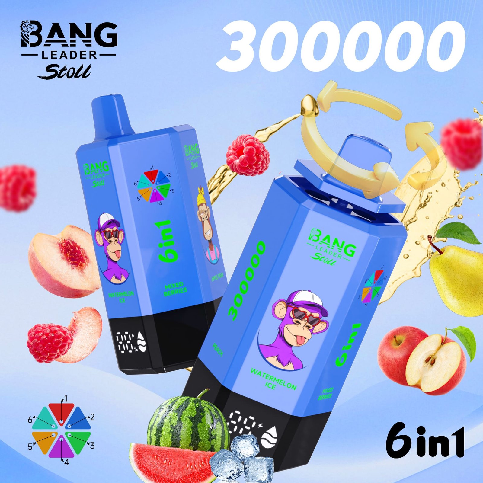 bang-leader-stoll-300000-puffs-vape-watermelonice-mixedberries-applepear-blueberrymint-summertime-peach Bang Leader Stoll 300000 Puffs smak 300000 Watermelonice Mixedberries Applepear Blueberrymint Summertime Peach - jednorazowy e-papieros VapePol
