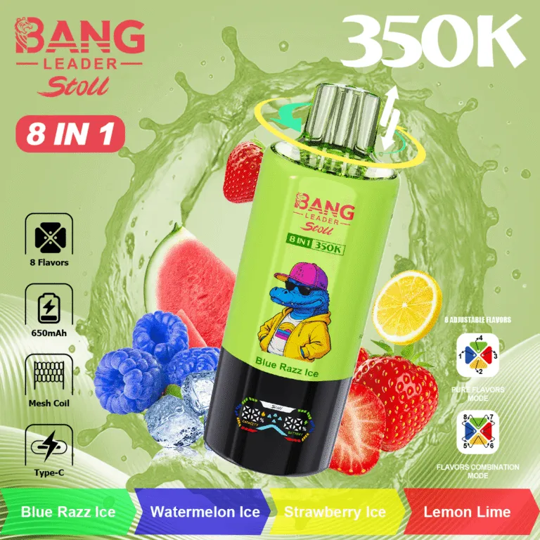 Bang Leader Stoll 350000 Puffs smak In Blue Razz Ice & Watermelon Ice & Strawberry Ice & Lemon Lime - jednorazowy e-papieros VapePol