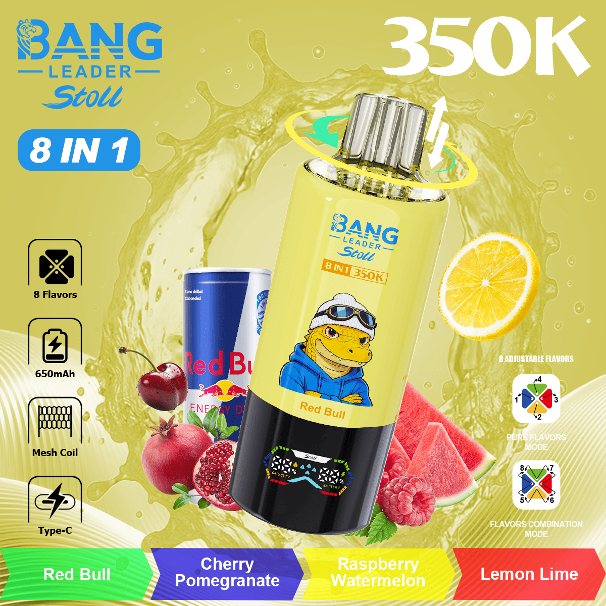 bang-leader-350k-8-in-1-flavor-red-bull-and-cherry-pomegranate-and-raspberry-watermelon-and-lemon-lime Bang Leader Stoll 350000 Puffs smak In Red Bull & Cherry Pomegranate & Raspberry Watermelon & Lemon Lime - jednorazowy e-papieros VapePol