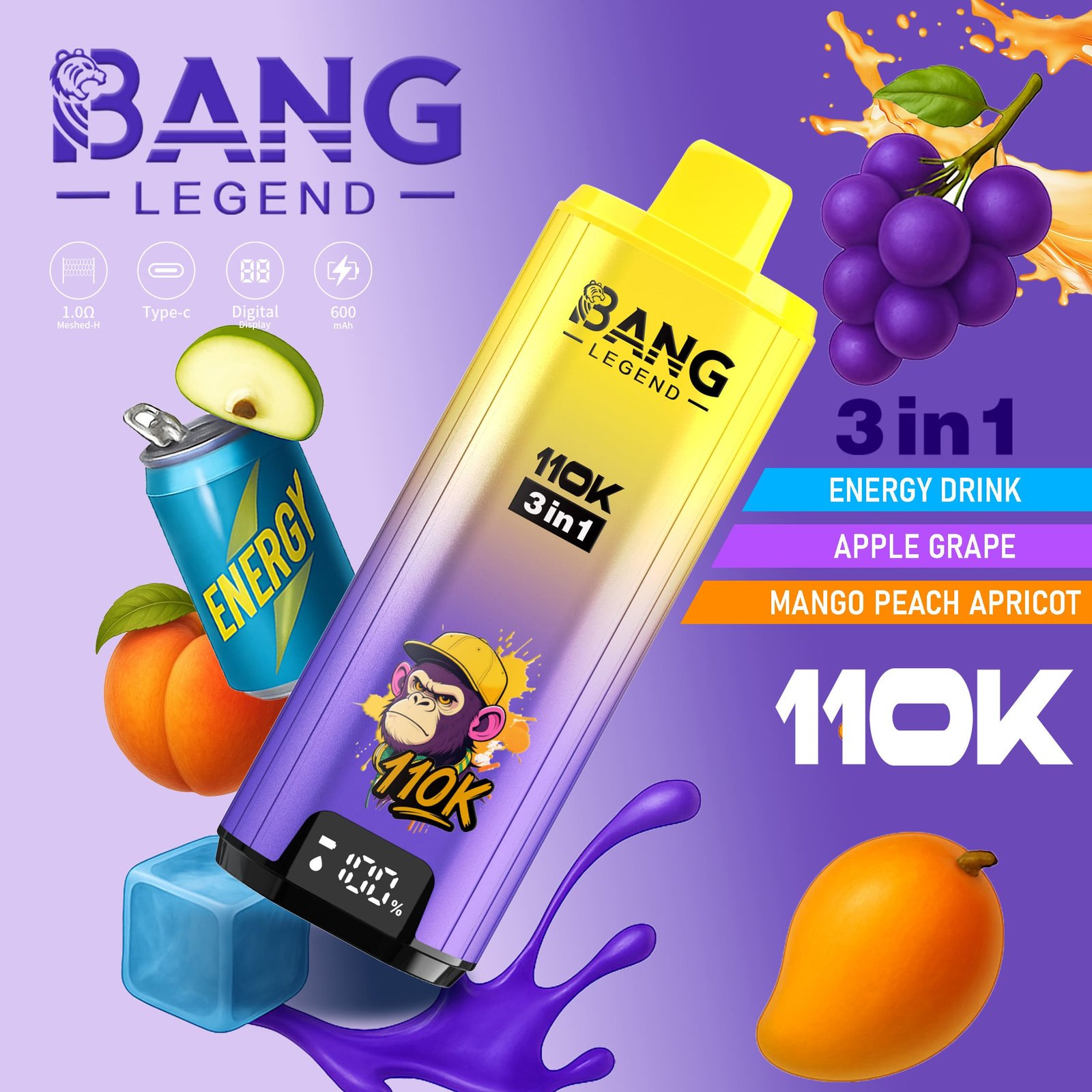 bang-legend-110k-puffs-3in1-vape-energydrlnk-apple-grape-mango-peach-apricot Bang Legend 110000 Puffs smak 110k 3in1 Energydrlnk Apple Grape Mango Peach Apricot - jednorazowy e-papieros VapePol