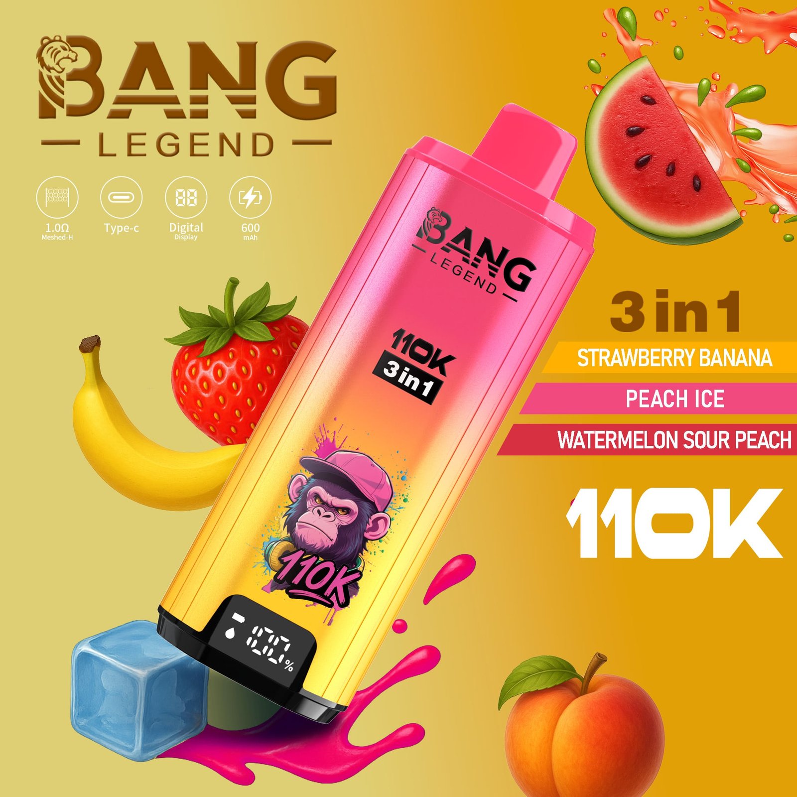 bang-legend-110k-puffs-3in1-vape-strawberry-banana-peach-ice-watermelon-sour-peach Bang Legend 110000 Puffs smak 110k 3in1 Strawberry Banana Peach Ice Watermelon Sour Peach - jednorazowy e-papieros VapePol