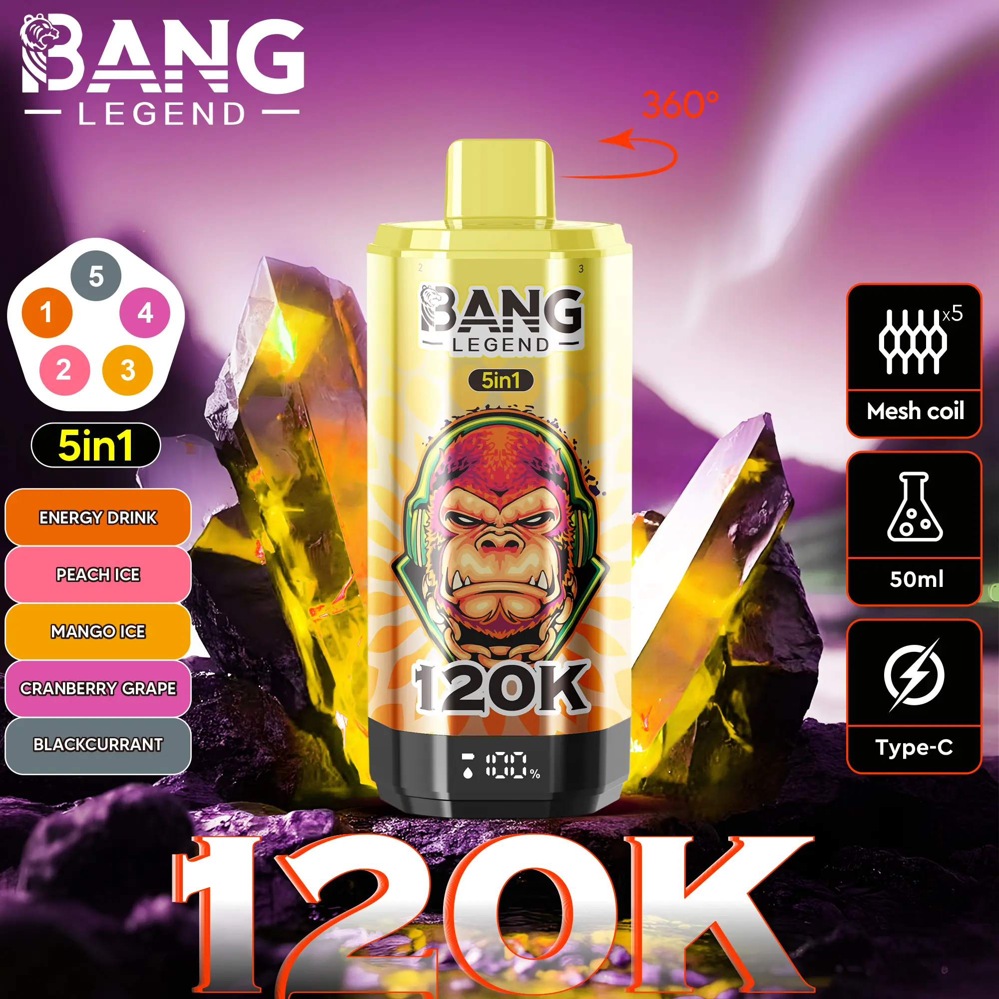bang-legend-120000-120k-puffs-5-in-1-flavors-energy-drink-peach-ice-mango-ice-cranberry-grape-blackcurrant Bang Legend 120000 Puffs smak In S Energy Drink Peach Ice Mango Ice Cranberry Grape Blackcurrant - jednorazowy e-papieros VapePol