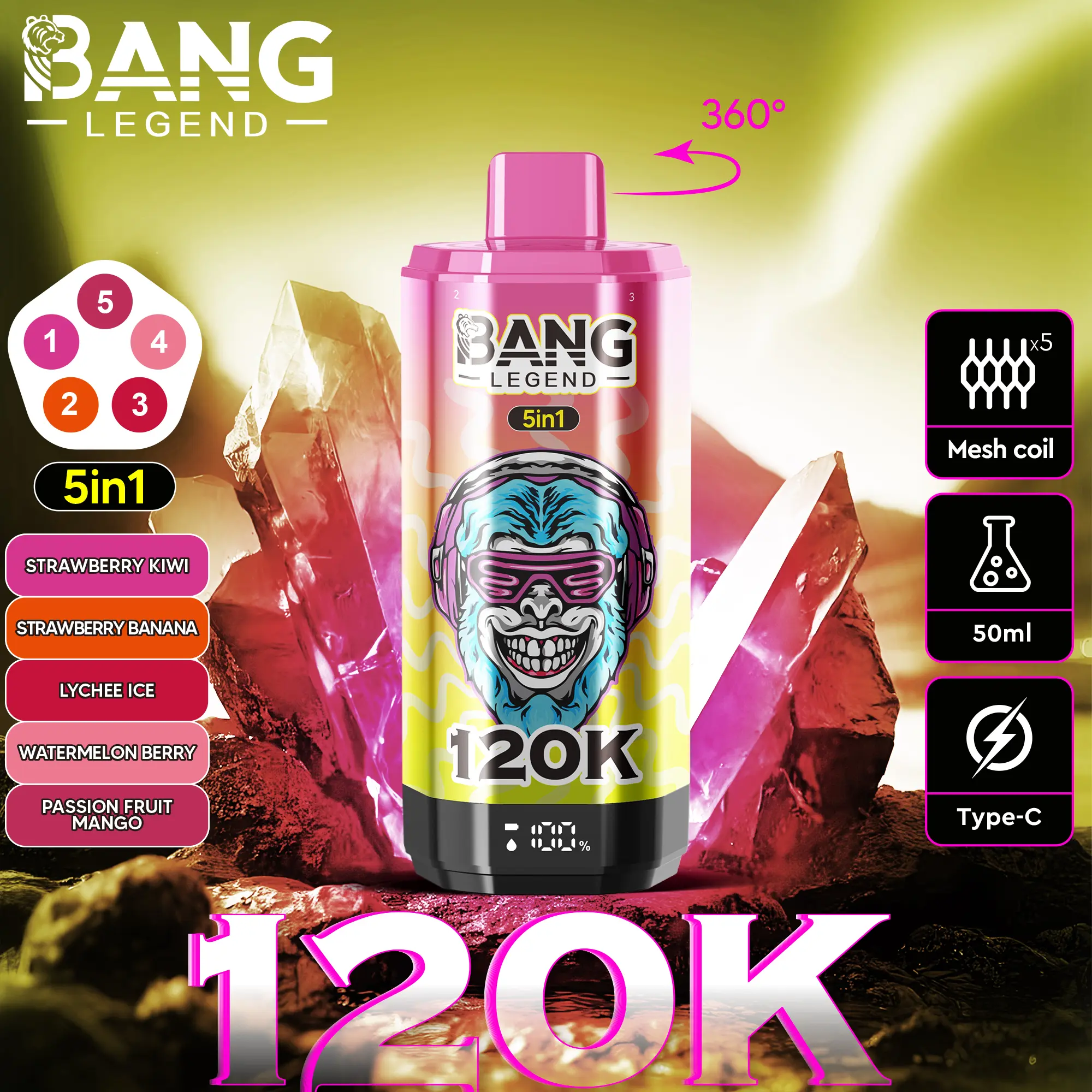 bang-legend-120000-120k-puffs-5-in-1-flavors-strawberry-kiwi-strawberry-banana-lychee-ice-watermelon-berry-passion-fruit-mango Bang Legend 120000 Puffs smak In S Strawberry Kiwi Strawberry Banana Lychee Ice Watermelon Berry Passion Fruit Mango - jednorazowy e-papieros VapePol