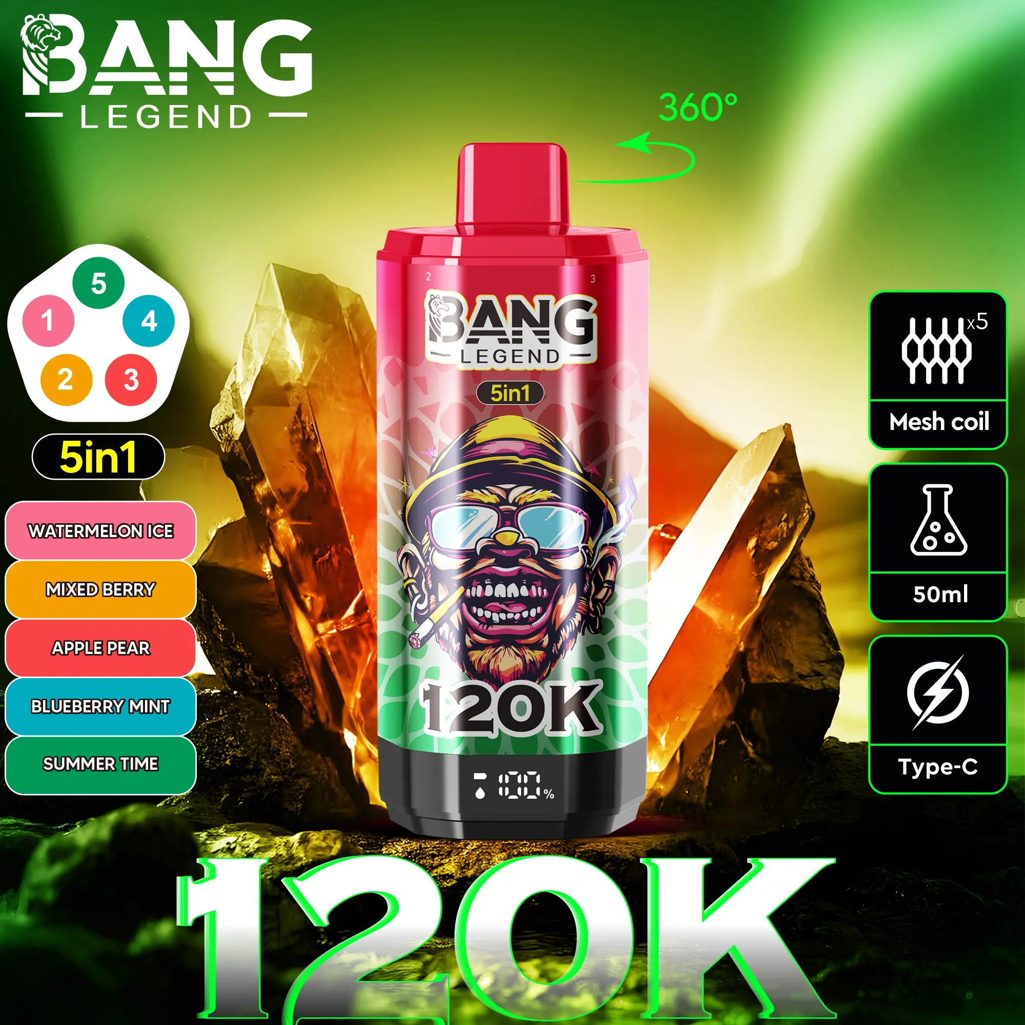 bang-legend-120000-120k-puffs-5-in-1-flavors-watermelon-ice-mixed-berries-apple-pear-blueberry-mint-summer-time Bang Legend 120000 Puffs smak In S Watermelon Ice Mixed Berries Apple Pear Blueberry Mint Summer Time - jednorazowy e-papieros VapePol