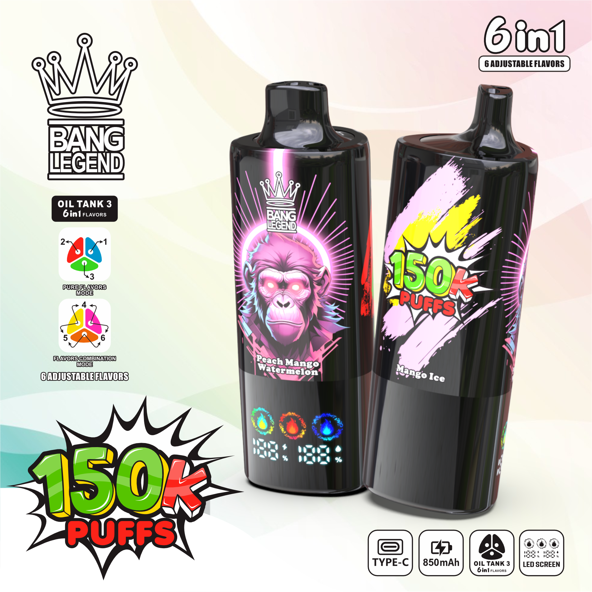 bang-legend-150k-6-in-1-mango-ice-peach-mango-watermelon-gummy-bear-mango-ice-peach-mango-watermelon-mango-ice-gummy-bear-peach-mango-watermelon-gummy-bear-png Bang Legend 150K Puffs - jednorazowy e-papieros VapePol