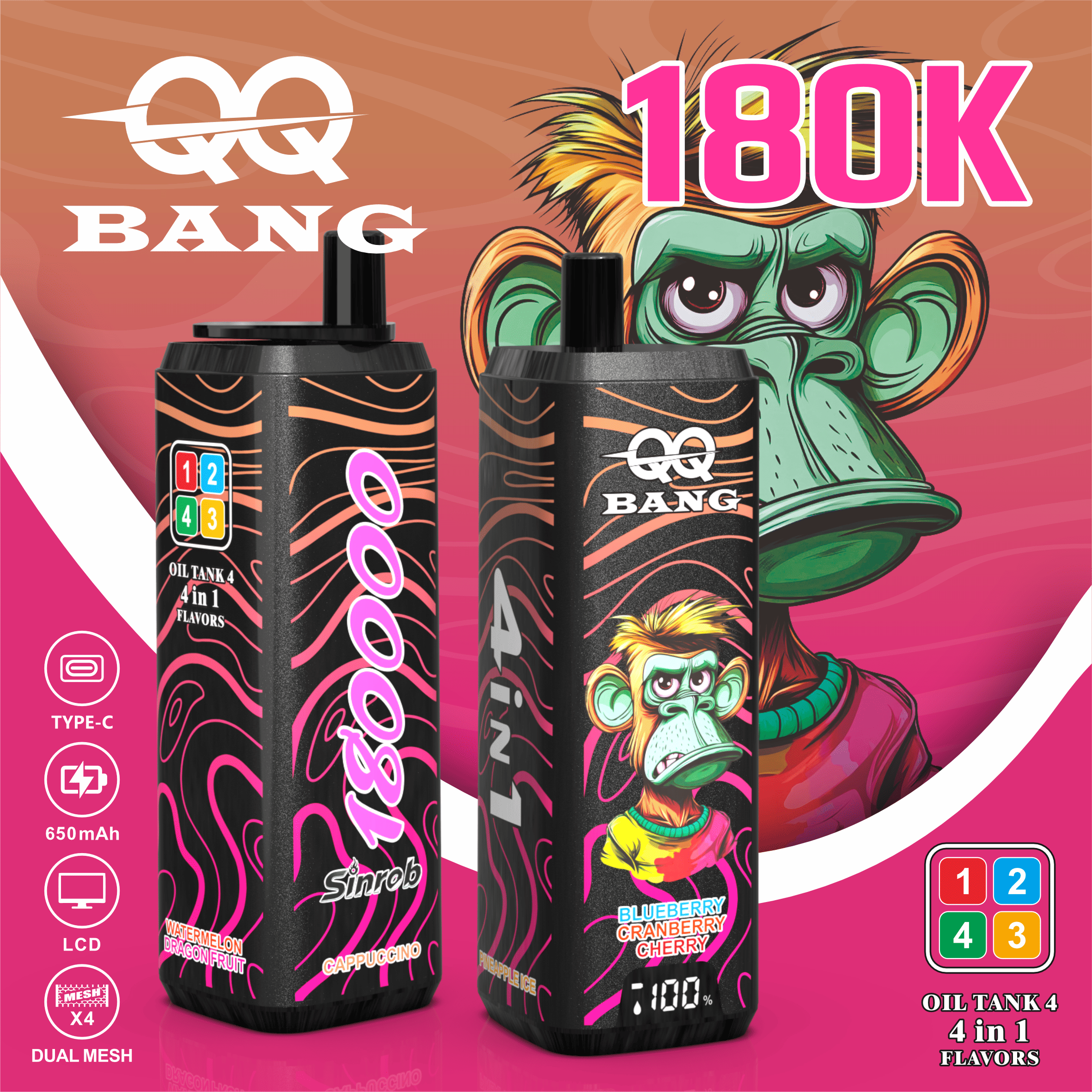 vapepurchase-qq-bang-180000-180k-puffs-cappuccino-pineapple-ice-blueberry-cranberry-cherry-watermelon-dragon-fruit QQ Bang 180000 Puff smak Cappuccino Pineapple Ice Blueberry Cranberry Cherry Watermelon Dragon Fruit - jednorazowy e-papieros VapePol