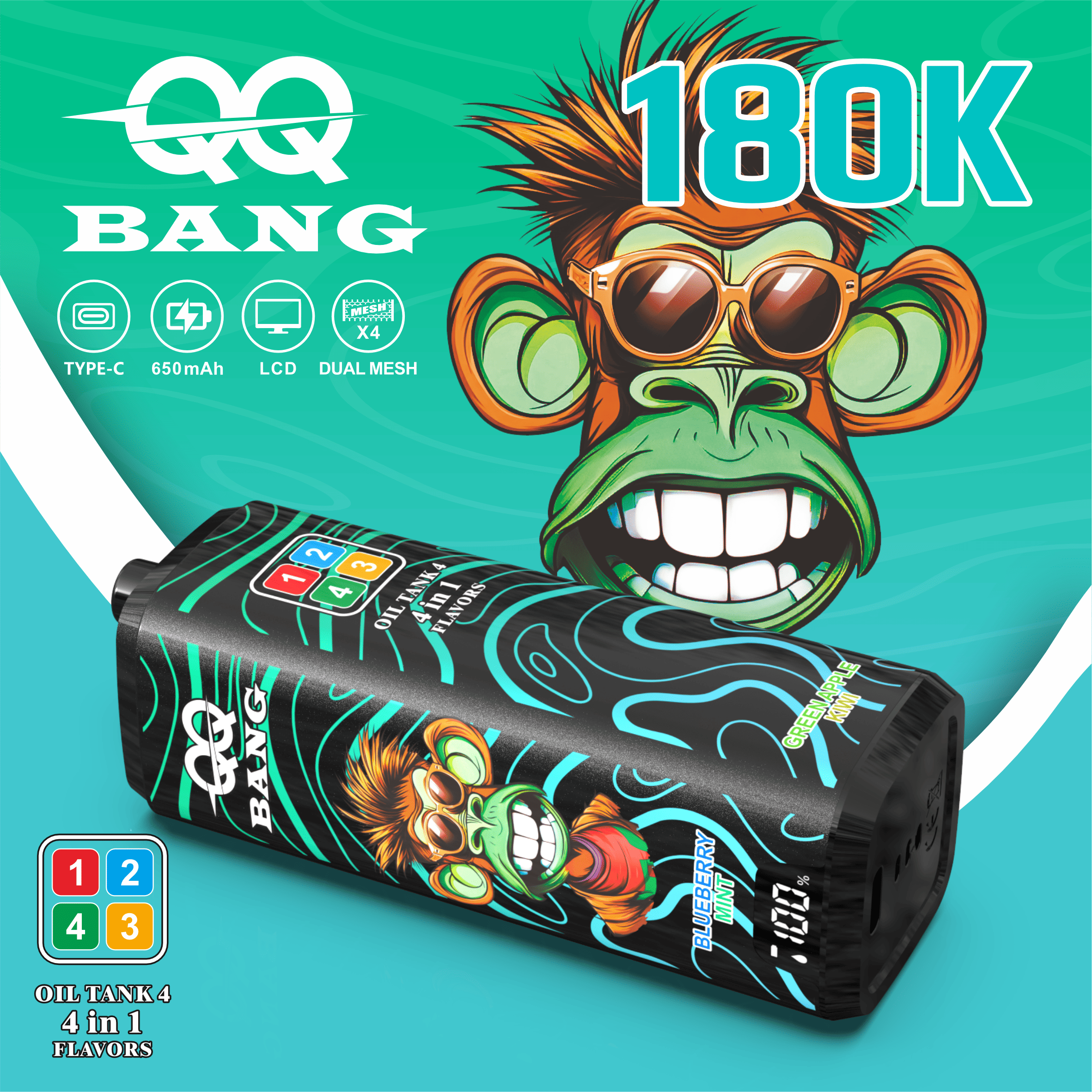 vapepurchase-qq-bang-180000-180k-puffs-pineapple-coconut-strawberry-ice-blueberry-mint-green-apple-kiwi QQ Bang 180000 Puff smak Pineapple Coconut Strawberry Ice Blueberry Mint Green Apple Kiwi - jednorazowy e-papieros VapePol