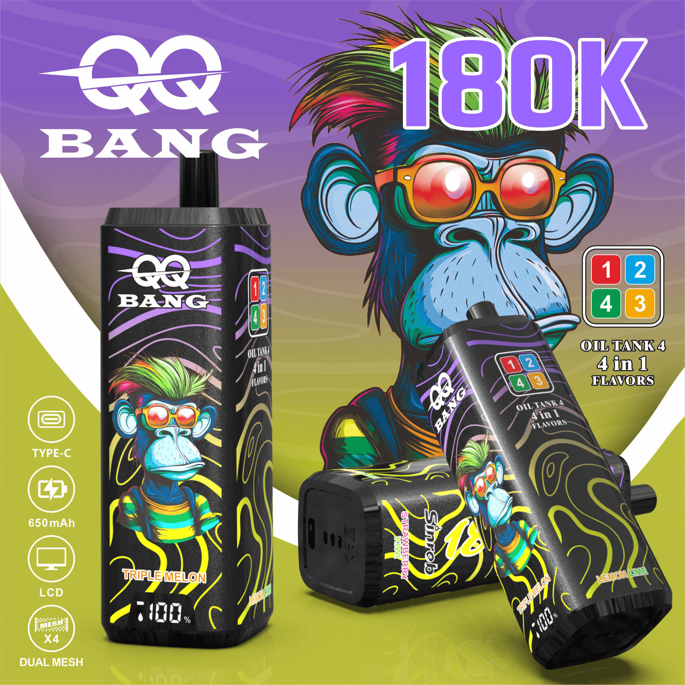 vapepurchase-qq-bang-180000-180k-puffs-strawberry-kiwi-apple-grape-triple-melon-lemon-lime QQ Bang 180000 Puff smak Strawberry Kiwi Apple Grape Melon Lemon Lime - jednorazowy e-papieros VapePol